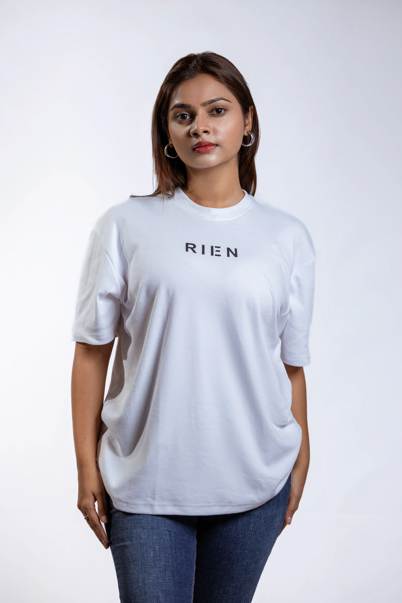 Rien Classic Oversized Tee in white, front view